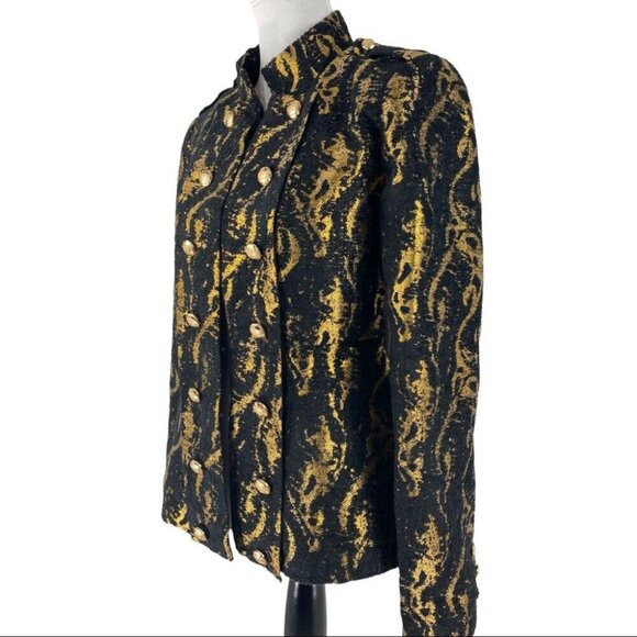 Ark & Co. Women's NWT Black Gold Formal Metallic Silk Wool Luxury Jacket M/C38 - Picture 5 of 10